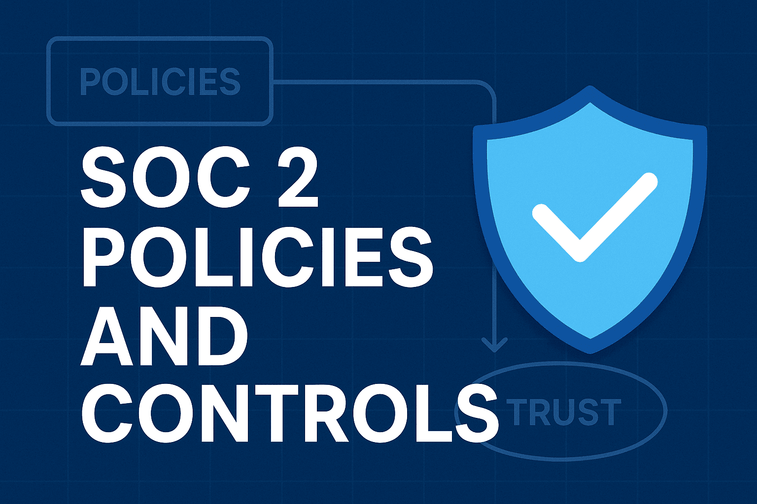 Featured image for blog on SOC 2 policies and controls showing a digital lock on a shield with circuit patterns, symbolizing cybersecurity and compliance.